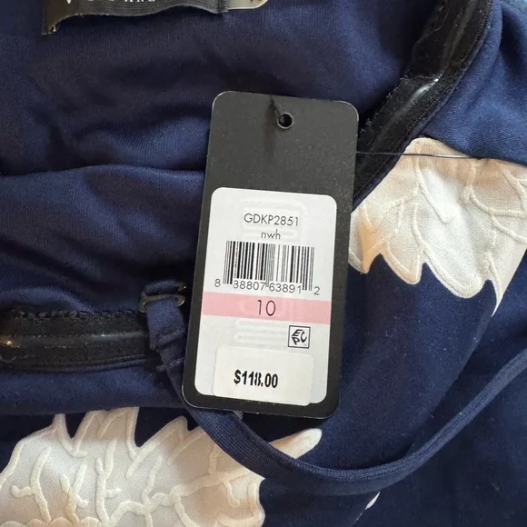 NWT Guess Navy Blue/White Flowers Spaghetti Strap Draped Bodice Dress Size 10 - Picture 4 of 10